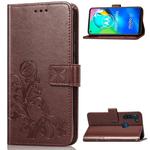 For Moto G8 Power Four-leaf Clasp Embossed Buckle Mobile Phone Protection Leather Case with Lanyard & Card Slot & Wallet & Bracket Function(Brown)