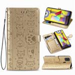For Galaxy M31 Cute Cat and Dog Embossed Horizontal Flip Leather Case with Bracket / Card Slot / Wallet / Lanyard(Gold)