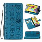 For Galaxy M31 Cute Cat and Dog Embossed Horizontal Flip Leather Case with Bracket / Card Slot / Wallet / Lanyard(Blue)