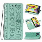 For Galaxy M31 Cute Cat and Dog Embossed Horizontal Flip Leather Case with Bracket / Card Slot / Wallet / Lanyard(Green)