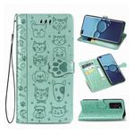 For Huawei P40 Cute Cat and Dog Embossed Horizontal Flip Leather Case with Bracket / Card Slot / Wallet / Lanyard(Green)