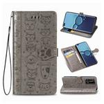 For Huawei P40 Pro Cute Cat and Dog Embossed Horizontal Flip Leather Case with Bracket / Card Slot / Wallet / Lanyard(Gray)