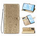 For Huawei P30 Pro Cute Cat and Dog Embossed Horizontal Flip Leather Case with Bracket / Card Slot / Wallet / Lanyard(Gold)