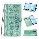For Huawei P30 Pro Cute Cat and Dog Embossed Horizontal Flip Leather Case with Bracket / Card Slot / Wallet / Lanyard(Green)