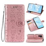 For Huawei P30 Pro Cute Cat and Dog Embossed Horizontal Flip Leather Case with Bracket / Card Slot / Wallet / Lanyard(Rose Gold)