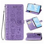 For Huawei P30 Pro Cute Cat and Dog Embossed Horizontal Flip Leather Case with Bracket / Card Slot / Wallet / Lanyard(Purple)