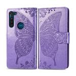 For Moto G8 Power Butterfly Love Flower Embossed Horizontal Flip Leather Case with Bracket / Card Slot / Wallet / Lanyard(Light Purple)