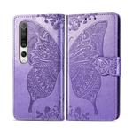 For Xiaomi 10 Butterfly Love Flower Embossed Horizontal Flip Leather Case with Bracket / Card Slot / Wallet / Lanyard(Light Purple)