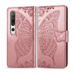 For Xiaomi 10 Butterfly Love Flower Embossed Horizontal Flip Leather Case with Bracket / Card Slot / Wallet / Lanyard(Rose Gold)