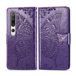 For Xiaomi 10 Butterfly Love Flower Embossed Horizontal Flip Leather Case with Bracket / Card Slot / Wallet / Lanyard(Dark Purple)