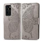For Huawei P40 Butterfly Love Flower Embossed Horizontal Flip Leather Case with Bracket / Card Slot / Wallet / Lanyard(Gray)