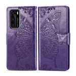 For Huawei P40 Butterfly Love Flower Embossed Horizontal Flip Leather Case with Bracket / Card Slot / Wallet / Lanyard(Dark Purple)