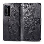 For Huawei P40 Pro Butterfly Love Flower Embossed Horizontal Flip Leather Case with Bracket / Card Slot / Wallet / Lanyard(Black)