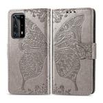 For Huawei P40 Pro Butterfly Love Flower Embossed Horizontal Flip Leather Case with Bracket / Card Slot / Wallet / Lanyard(Gray)