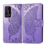 For Huawei P40 Pro Butterfly Love Flower Embossed Horizontal Flip Leather Case with Bracket / Card Slot / Wallet / Lanyard(Light Purple)