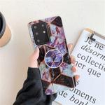 For Galaxy A51 Plating Colorful Geometric Pattern Mosaic Marble TPU Mobile Phone Case with Folding Bracket(Black PF6)