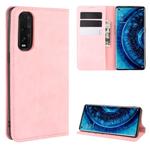 For Oppo Find X2 Retro-skin Business Magnetic Suction Leather Case with Holder & Card Slots & Wallet(Pink)