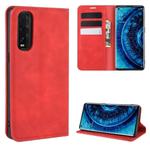 For Oppo Find X2 Retro-skin Business Magnetic Suction Leather Case with Holder & Card Slots & Wallet(Red)