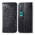 For Xiaomi Mi 10 Pro 5G Halfway Mandala Embossing Pattern Horizontal Flip Leather Case , with Holder & Card Slots & Wallet & Photo Frame & Lanyard(Black)