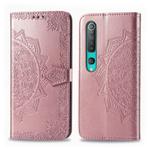 For Xiaomi Mi 10 Pro 5G Halfway Mandala Embossing Pattern Horizontal Flip Leather Case , with Holder & Card Slots & Wallet & Photo Frame & Lanyard(Rose Gold)