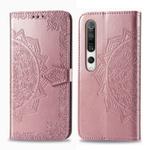 For Xiaomi Mi 10 5G Halfway Mandala Embossing Pattern Horizontal Flip Leather Case , with Holder & Card Slots & Wallet & Photo Frame & Lanyard(Rose Gold)