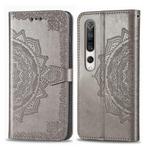 For Xiaomi Mi 10 5G Halfway Mandala Embossing Pattern Horizontal Flip Leather Case , with Holder & Card Slots & Wallet & Photo Frame & Lanyard(Gray)