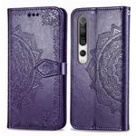 For Xiaomi Mi 10 5G Halfway Mandala Embossing Pattern Horizontal Flip Leather Case , with Holder & Card Slots & Wallet & Photo Frame & Lanyard(Purple)