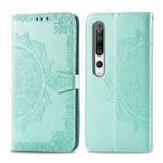 For Xiaomi Mi 10 5G Halfway Mandala Embossing Pattern Horizontal Flip Leather Case , with Holder & Card Slots & Wallet & Photo Frame & Lanyard(Green)