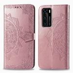 For Huawei P40 Halfway Mandala Embossing Pattern Horizontal Flip Leather Case , with Holder & Card Slots & Wallet & Photo Frame & Lanyard(Rose Gold)