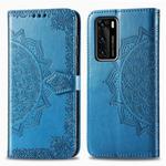 For Huawei P40 Halfway Mandala Embossing Pattern Horizontal Flip Leather Case , with Holder & Card Slots & Wallet & Photo Frame & Lanyard(Blue)