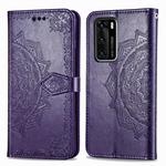 For Huawei P40 Halfway Mandala Embossing Pattern Horizontal Flip Leather Case , with Holder & Card Slots & Wallet & Photo Frame & Lanyard(Purple)