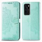 For Huawei P40 Halfway Mandala Embossing Pattern Horizontal Flip Leather Case , with Holder & Card Slots & Wallet & Photo Frame & Lanyard(Green)