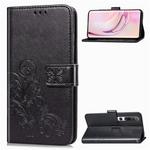 For Xiaomi Mi 10 Lucky Clover Pressed Flowers Pattern Leather Case with Holder & Card Slots & Wallet & Hand Strap(Black)