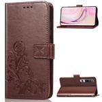 For Xiaomi Mi 10 Lucky Clover Pressed Flowers Pattern Leather Case with Holder & Card Slots & Wallet & Hand Strap(Brown)