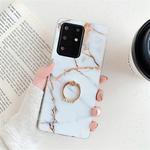 For Huawei P40 TPU Smooth Marble with Ring Metal Rhinestone Bracket Mobile Phone Protective Case(Gold Q23)