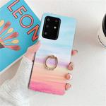 For Galaxy S20 TPU Smooth Marble with Ring Metal Rhinestone Bracket Mobile Phone Protective Case(Rainbow Q16)