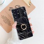 For Galaxy S20 Ultra TPU Smooth Marble with Ring Metal Rhinestone Bracket Mobile Phone Protective Case(Black Q30)