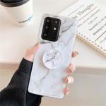 For Galaxy S20 Ultra TPU Smooth Marble Pattern With Folding Bracket Mobile Phone Cose(White A6)