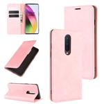 For OnePlus 8 Retro-skin Business Magnetic Suction Leather Case with Holder & Card Slots & Wallet(Pink)