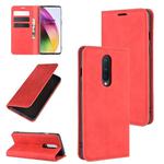 For OnePlus 8 Retro-skin Business Magnetic Suction Leather Case with Holder & Card Slots & Wallet(Red)