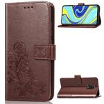 For Xiaomi Redmi Note 9S / Note 9 Pro/  Note 9 Pro Max Four-leaf Clasp Embossed Buckle PU Leather Case with Lanyard & Card Slot & Wallet & Holder(Brown)