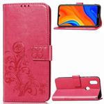 For Huawei Y6s (2019) Four-leaf Clasp Embossed Buckle PU Leather Case with Lanyard & Card Slot & Wallet & Holder(Magenta)