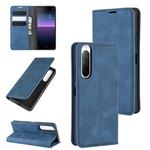 For Sony Xperia 10 II Retro-skin Business Magnetic Suction Leather Case with Holder & Card Slots & Wallet(Dark Blue)