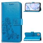 For Huawei P40 Lite / Nova 6 SE / Nova 7i Four-leaf Clasp Embossed Buckle PU Leather Case with Lanyard & Card Slot & Wallet & Holder(Blue)