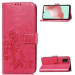 For Galaxy A41 Four-leaf Clasp Embossed Buckle PU Leather Case with Lanyard & Card Slot & Wallet & Holder(Magenta)