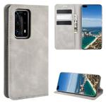 For Huawei P40 Pro+ Retro-skin Business Magnetic Suction Leather Case with Holder & Card Slots & Wallet(Grey)