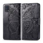 For Galaxy M31 Butterfly Love Flower Embossed Horizontal Flip Leather Case with Bracket / Card Slot / Wallet / Lanyard(Black)
