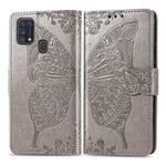 For Galaxy M31 Butterfly Love Flower Embossed Horizontal Flip Leather Case with Bracket / Card Slot / Wallet / Lanyard(Gray)
