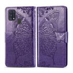 For Galaxy M31 Butterfly Love Flower Embossed Horizontal Flip Leather Case with Bracket / Card Slot / Wallet / Lanyard(Dark Purple)