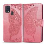 For Galaxy M31 Butterfly Love Flower Embossed Horizontal Flip Leather Case with Bracket / Card Slot / Wallet / Lanyard(Pink)